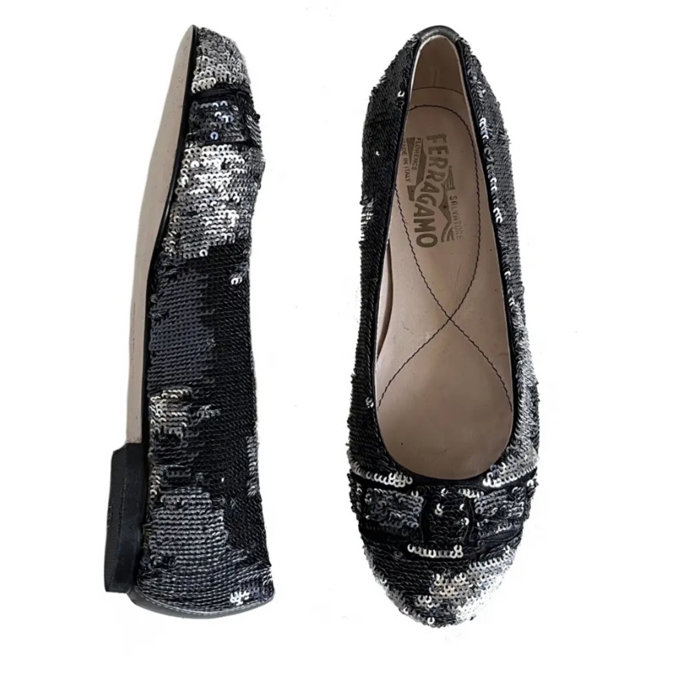 Salvatore Ferragamo Varina Sequin Ballet Flats Womens 7